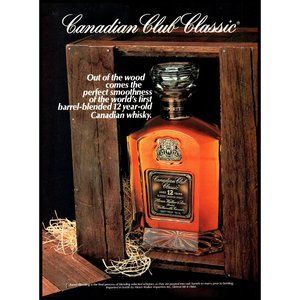 1986 Canadian Club Classic 12 Year Whiskey Vintage Print Ad Wood Box Wall Art